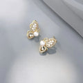 Marie Leah's Gold Plated White Simulated Pearl Butterfly Earrings