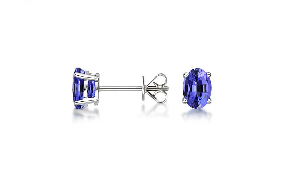 925 Sterling Silver 2.00ct Genuine Tanzanite Oval Stud Earrings Women