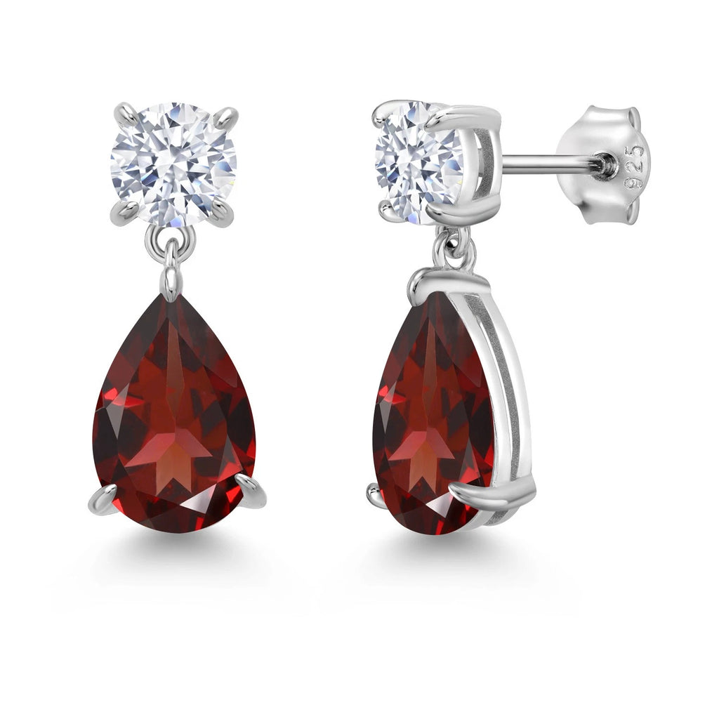 925 Sterling Silver Garnet and Zirconia Teardrop Dangle Drop Earrings For Women