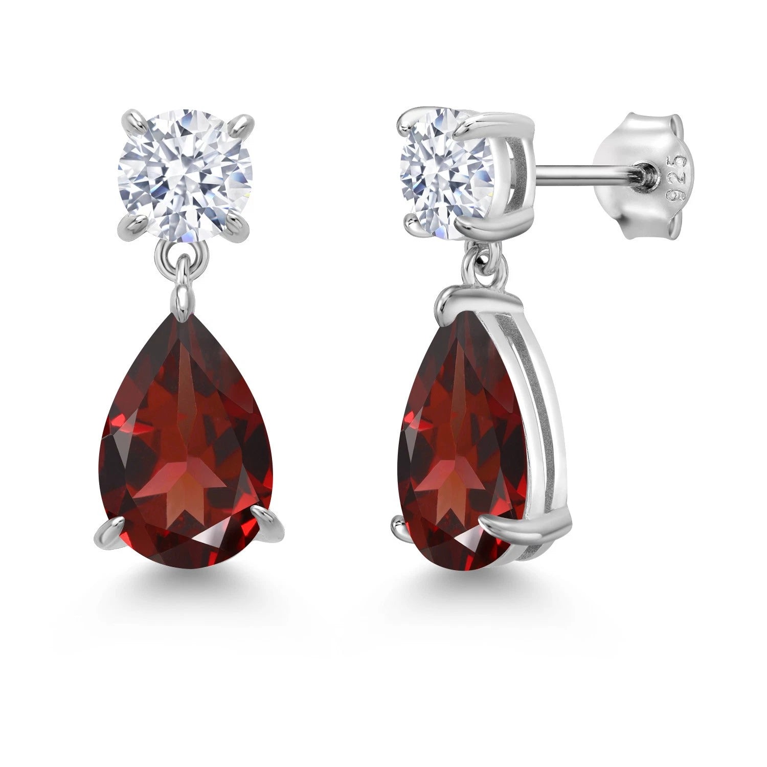 925 Sterling Silver Garnet and Zirconia Teardrop Dangle Drop Earrings For Women