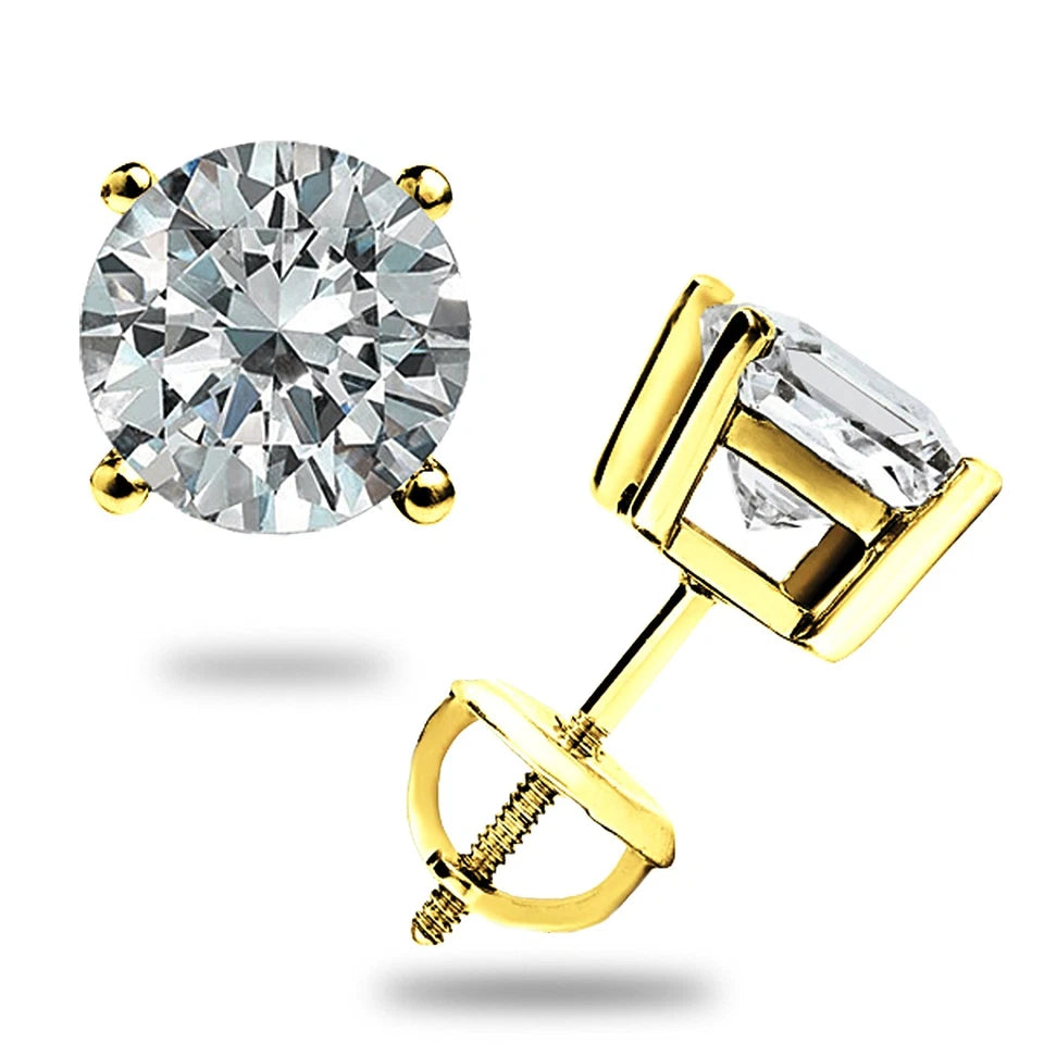 2.0 CT GRA Moissanite Stud Earrings – 14K Solid Yellow Gold – Cali Vibes Gift
