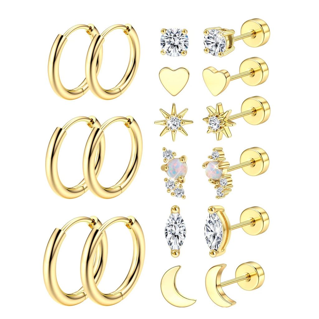 Hypoallergenic Flat Back Stud Earrings for Women Trendy Surgical Stainless St...