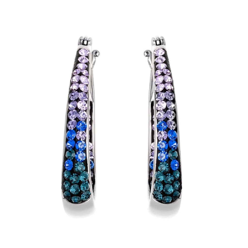 Brilliance Sterling Silver Multi Blue Crystal Hoop Earrings Silver, Blue and