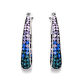 Brilliance Sterling Silver Multi Blue Crystal Hoop Earrings Silver, Blue and