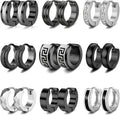 RIOSO 9Pairs Hoop Earrings for Men Stainless Steel Black Men'S Hoop Earring