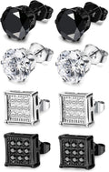JOERICA 4 Pairs Stainless Steel Stud Earrings for Men Women Silver Black Square